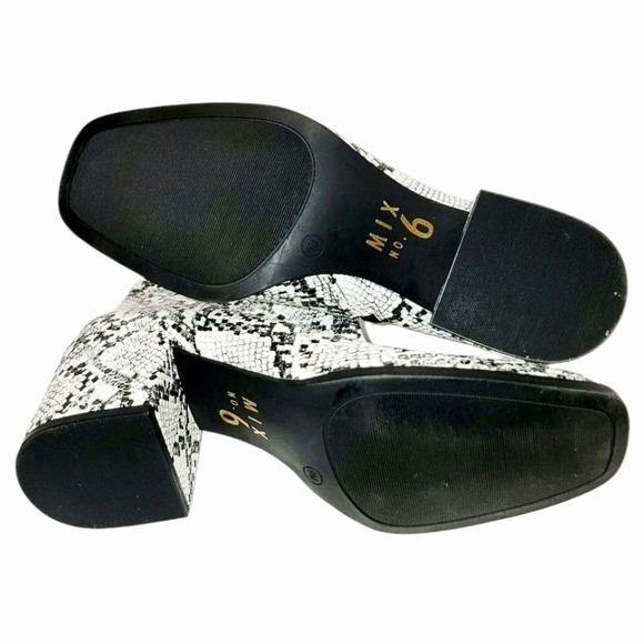 Mix No 6 Snake Print Ankle Boots Heel 9M White Black Faux - Picture 6 of 7